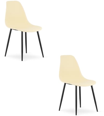Set van 2 Stoelen WAT – Crème, Zwarte Metalen Poten, Kunststof Zitting – Modern en Ergonomisch – Geschikt voor Eetkamer, Woonkamer, Keuken, Thuiswerkplek, Kantine en Wachtruimte – Eenvoudige Montage