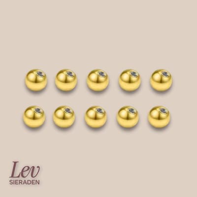 Lev Sieraden - Titanium Piercing balletjes 4mm voor 1.6 x 8 mm piercings - SET van 10 - goud kleurig - piercing balletjes - tepel - tong - navel piercing