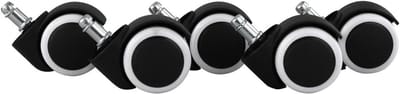 Set van 5 geremde bureaustoelwielen voor harde vloeren - 11mm pin, 50mm diameter