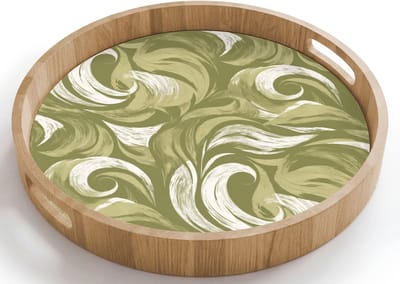 Dienblad rond 40x40 cm - Schootdienblad hout - Abstract - Textuur - Groen - Borrelplank rechthoek - Plateau houten dienbladen