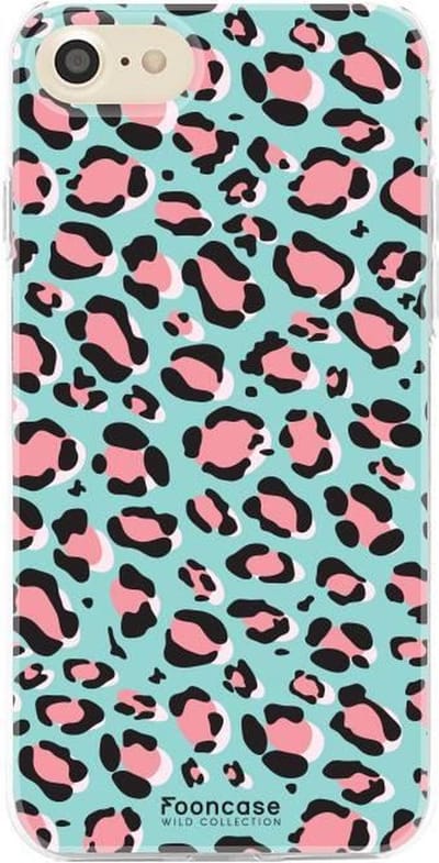Fooncase Hoesje Geschikt voor iPhone SE (2020) - Shockproof Case - Back Cover / Soft Case - Luipaard / Leopard print / Blauw