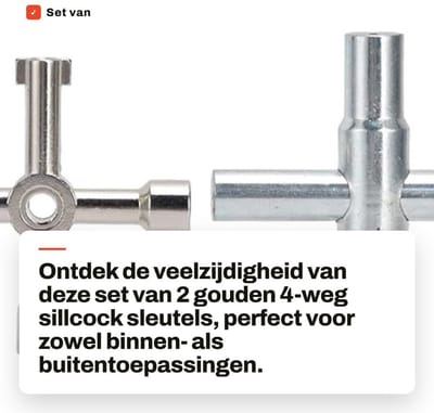 Dailygoods - Set van 2 Gouden 4-Weg Sillcock Sleutels - RVS Water Sleutels voor Multifunctioneel Gebruik