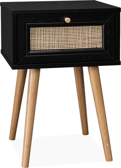 sweeek - Nachtkastje met hout- en rietmotief en 1 lade - bohème
