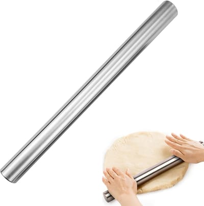 Deegroller van roestvrij staal - Deegroller - Bakroller - Holle deegroller - Materiaal roestvrij staal - Gemakkelijk schoon te maken - Bakgereedschap - 30 * 2,5 * 2,5 cm - Geschikt voor bakken, pizza, pasta, deeg, koekjes - Zilver