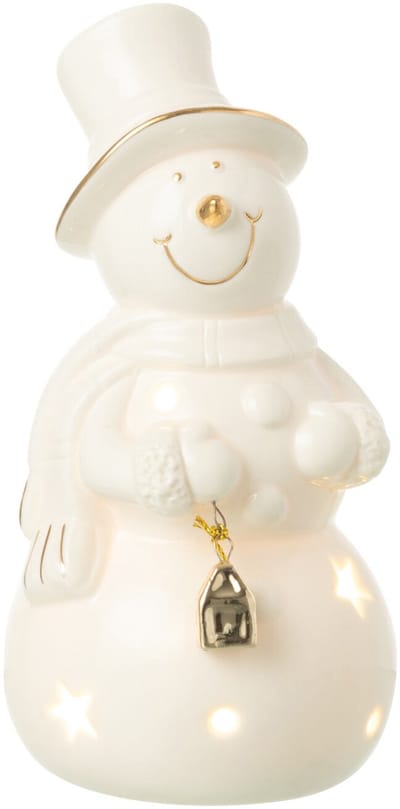 J-Line figuur Sneeuwman - porselein - ecru - medium - LED lichtjes