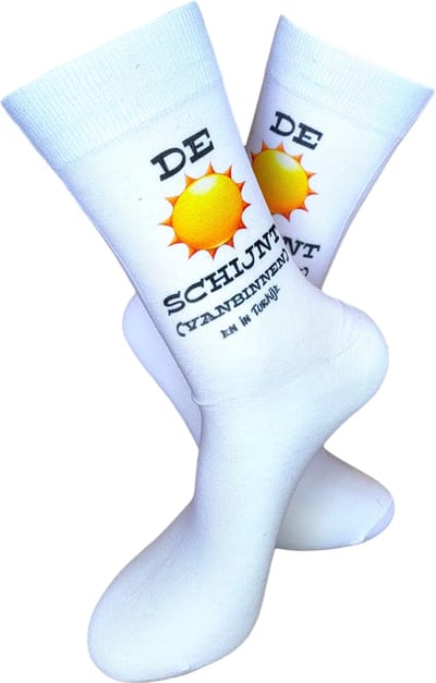De zon schijnt van binnen - Zomer - Turkije - Smiley - Vakantie - Blij - Valentijns cadeau - Sokken met tekst - Witte sokken - Cadeau voor vrouw en man - Kado - Verjaardags cadeau voor hem en haar - Sokken waar je vrolijk van wordt