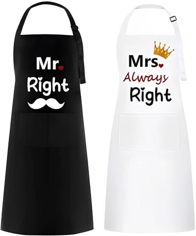 Dailygoods- Keukenschort Zwart-Wit - Schort voor Koppels - Huwelijkscadeau - Romantisch Ontwerp - Slijtvast Materiaal - Comfortabele Pasvorm - Schorten