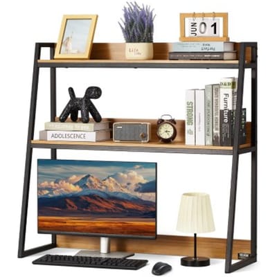 VEVOR Bureau Boekenplank 2-laags Organizer (95 x 32 x 90 cm) Tafelplanken Organizer Displayplank gemaakt van spaanplaat + melaminepapier + Q195A, Plank met antislipvoetjes, Kantoor Zwart