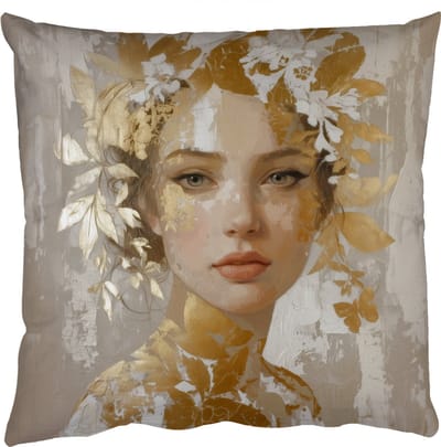 Sierkussens - Kussentjes Woonkamer - 50x50 cm - Gezicht - Vrouw - Bladeren - Goud