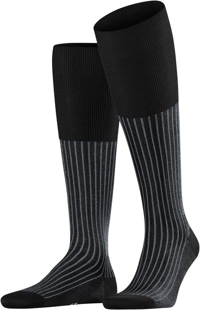 FALKE Oxford Stripe geribbeld speciale schittering katoen kniekousen heren zwart - maat 41-42
