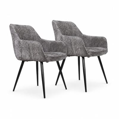 DS4U® - Flavio eetkamerstoel - Set van 2 - Donkergrijs - Velvet - Met armleuning
