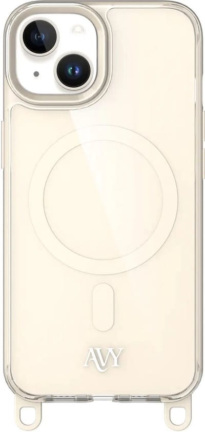 AVY Hoesje geschikt voor Apple iPhone 14 / 13 | Compatibel met MagSafe | Back Cover | Haakjes voor koord | Beige