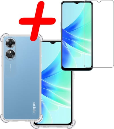 Hoesje Met Screenprotector - Geschikt voor OPPO A17 - Sterk & Shockproof - Siliconen Case - Back Cover - Telefoon Hoes - Shock Proof - Transparant