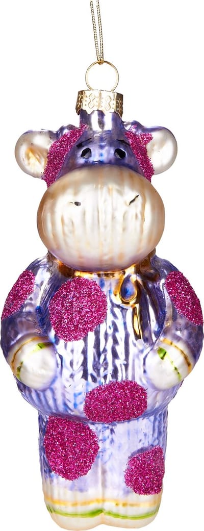 BRUBAKER Koe In Gebreid Pak Roze - Handbeschilderde Kerstbal van Glas - Handgeblazen Kerstboomversieringen Figuren Grappige Decoratieve Hangers Boombal - 13 cm