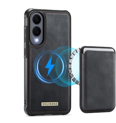 Solidenz Luxe Wallet geschikt voor Samsung Galaxy S25 Edge hoesje - Magnetische Pasjeshouder - Geschikt voor MagSafe - Schokbestendig - Zwart