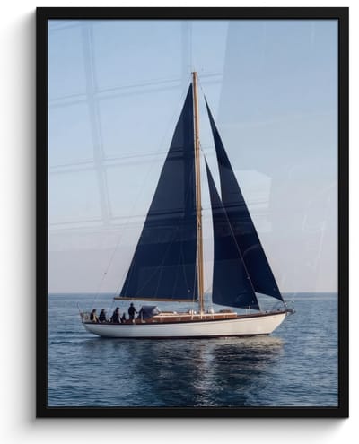 Poster in lijst - Fotolijst 60x80 cm - Posters - Zeilboot - Zee - Blauw - Posterlijst zwart - Decoratie - Wanddecoratie woonkamer - Muurdecoratie slaapkamer