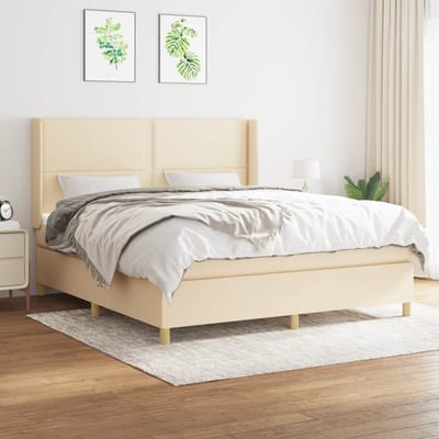 vidaXL - Boxspring - met - matras - stof - crèmekleurig - 180x200 - cm