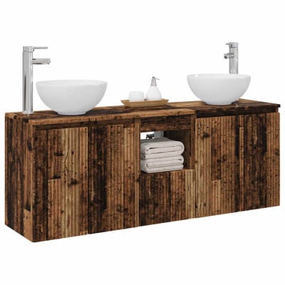 vidaXL - Badkamerkast - set - 3 - st - Oud - hout - 129 - x - 35 - x - 80 - cm - Bewerkt - hout