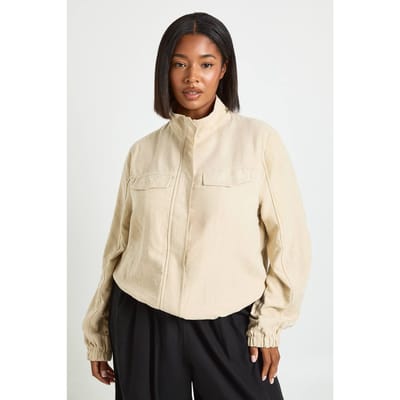 boohoo Dames Plus Geborsteld Funnel Neck Jack Met Rits | Steen | Maat: 44