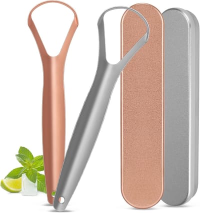 Set van 2 RVS Tongschrapers met Pouch voor Diepe Reiniging, Ideaal voor Volwassenen en Kinderen, Houdt de Adem Fris en Geschikt voor Reizen