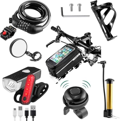 Fietsaccessoires Set - Fietsuitrusting Pakket - Veilig Fietsen - 8 Delige Set - 30 Gram - Zwart
