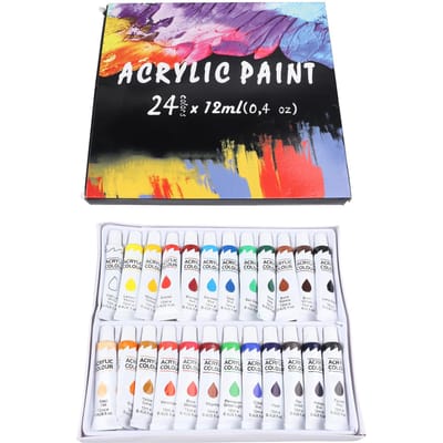 Lot de 24 tubes de peinture acrylique de 12 ml, couleurs vives, emballés dans une boîte, ensemble de peinture acrylique sûre pour enfants