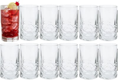 Excellent Houseware Drinkglazen - 12x stuks - glas - 360ml - met motief - longdrink - waterglazen - frisdrankglazen