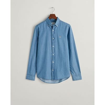 Gant Overhemd Slim Indigo Chamrbray Semi Light Blue / male