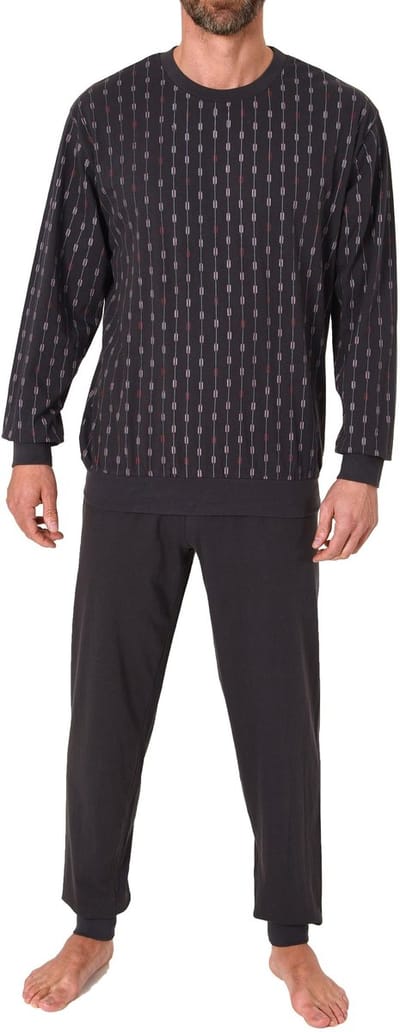 Herenpyjama met lange mouwen, pyjama met minimale print - 122 101 10 751