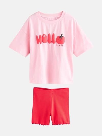 Next - Meisjes - Set van T-shirt met korte mouwen en fietsshorts - Roze