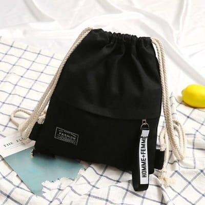 1 stuks trekkoordstijl rugzak canvas tas 5 kleuren minimalistische veelzijdige stof bundel zak damestas vrijetijdstassen One Size zwart