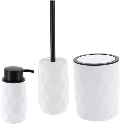 Toilet accessoire set - wc borstel/prullenbak en zeeppomp Diamond - wit - kunststof