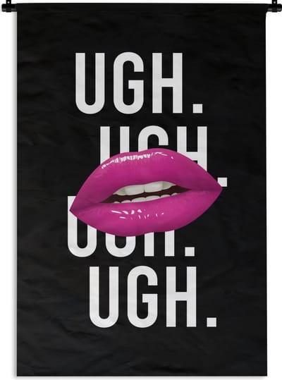 Wandkleed - Wanddoek - Kinderen - Spreuken - Mond - Quotes - Ugh. Ugh. Ugh. Ugh - Roze - 120x180 cm - Wandtapijt