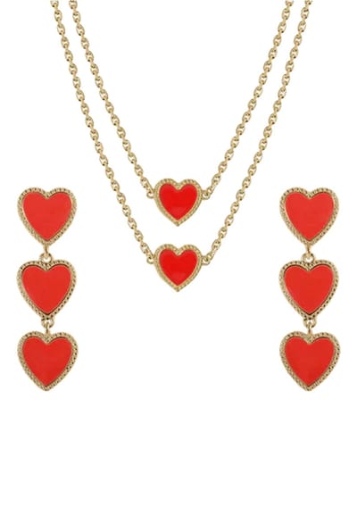 Maeva Red Heart Set Oorbellen, Armband & Ketting