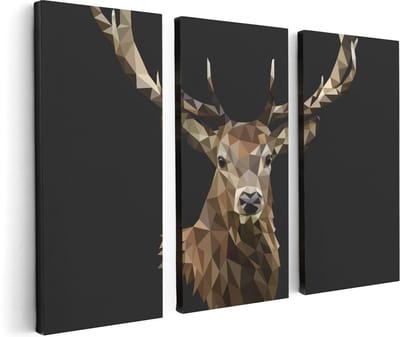 Artaza Canvas Schilderij Drieluik Origami Hertenkop - Hert - Abstract - 120x80 cm - Wanddecoratie Woonkamer - Schilderijen - Muurdecoratie