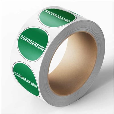 Goedgekeurd sticker, groen, 25 meter op rol 40 mm - 580 per rol