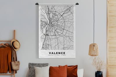 Wandkleed - Wanddoek - Valence - Plattegrond - Frankrijk - Kaart - Stadskaart - 120x180 cm - Wandtapijt