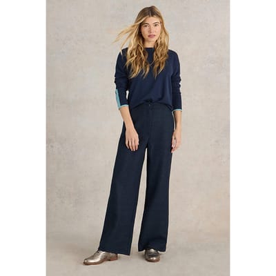 White Stuff Una Tweedy Wide Leg Trouser Navy Multi Maat: 16 REGULAR | Wijde Broeken Outlet | Dames | Blauw