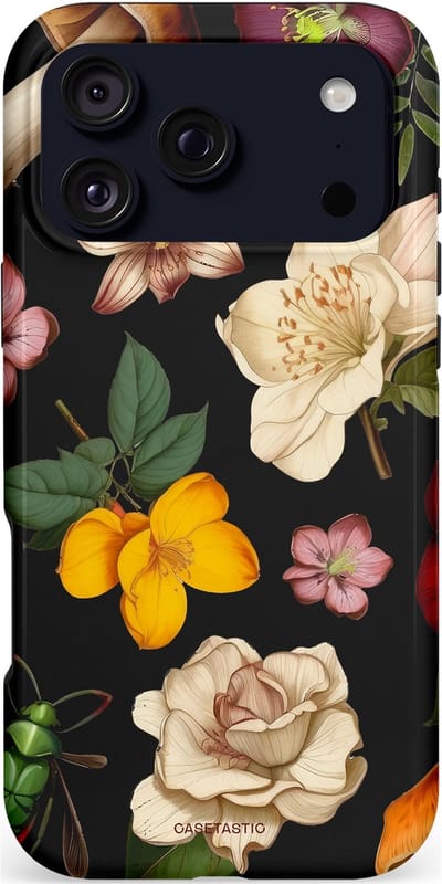 Casetastic hoesje geschikt voor Apple iPhone 17 Pro Max - MagSafe - Dubbellaagse bescherming - Bosrijke betovering - Fashion Case - Zwart Taupe Perzik Donkergroen