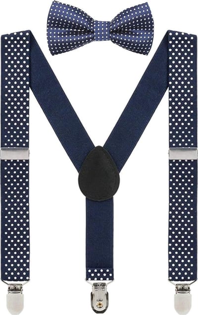 Fako Fashion - Kinder Bretels Met Vlinderstrik - Kinderbretels - Vlinderdas - Strik - Stipjes - 65cm - Navy Blauw