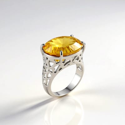 Cavill - Luxe Damesring 925 Sterling Zilver Gerhodineerd - 14,49 ct Gele Fluoriet Ovale Geslepen Edelsteen Brazilië - Rond Sieraad
