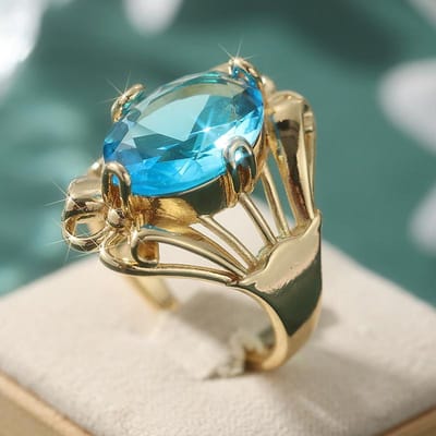 Bague Élégante Tempérament Femme Zircone Synthétique Bleue Plaqué Or Vintage Exquise Accessoires Bijoux Banquet Mariage Cadeaux 6&Gold-color brown