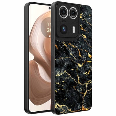 Geschikt voor Motorola Edge 50 Ultra Telefoonhoesje met Zwart Goud Marmer Opdruk - TPU Backcover Case Black Gold Marble Design - Zwart Goud - Smartphonica geschikt voor Motorola Edge 50 Ultra