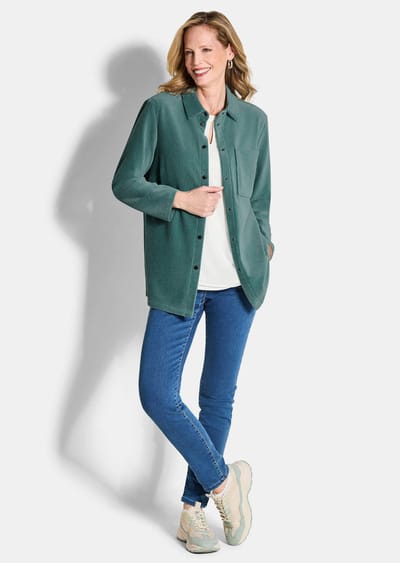 Corduroy overhemd van zacht babycorduroy - grijsgroen - Gr. 42 van Goldner Fashion
