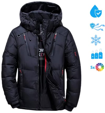 Heren Winterjas - Warme Gevoerde Pufferjas - Winddicht - Waterafstotend - Capuchon - Zwart - M
