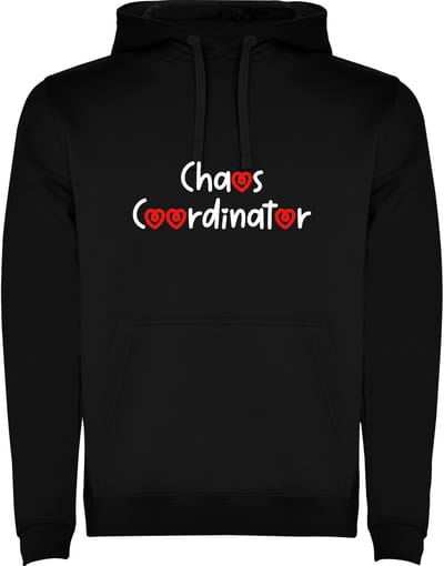 Zwarte Hoodie Chaos Coordinator met hartjes - Humor - Zelfspot met hartje Maat M