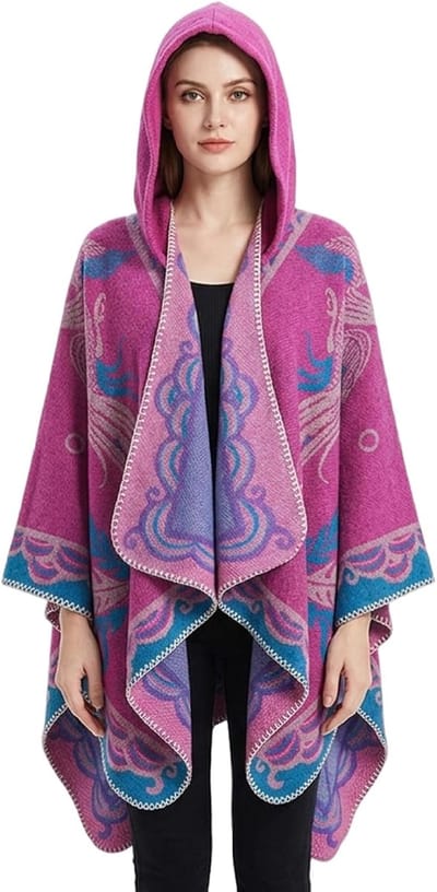 Sjaalwraps voor dames - Reisponcho cape - Buitenavonturen - Vintage feniks print - 135 x 150 cm - Oranje