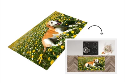 Keukenloper - Loper keuken - Beagle die tussen de gele bloemen ligt - 120x60 cm - Keukenloper vinyl