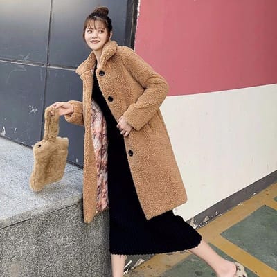 Dames Middellange Schaapsvacht Jas Herfst en Winter Lamsvacht Slim Fit Revers Korrelig Velours Faux Fur Jas S gray