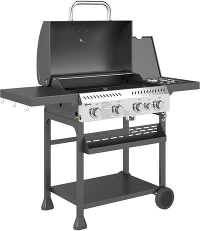 Killogood Gasbarbecue - BBQ-grill - 4 hoofdbranders - 1 zijbrander - 1 warmhoudrek; 135 x 55 x 103 cm - zwart